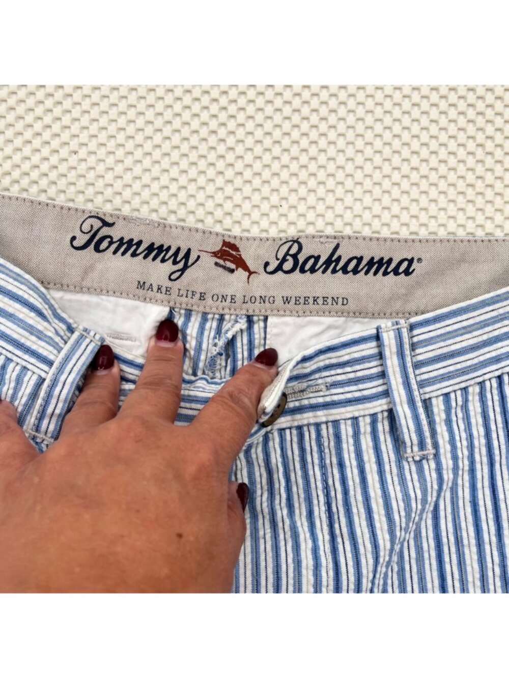Tommy Bahama Mens Athens Stripe Blue & White Shorts Size 30 Cotton Blend NWT - Picture 2 of 6